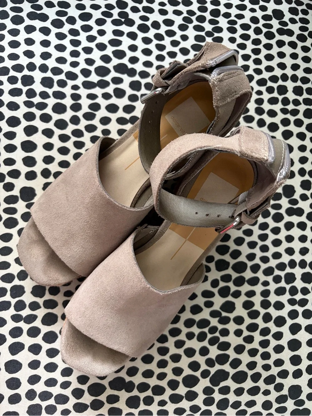 Dolce Vita Taupe Suede Wedge Espadrille Sandals